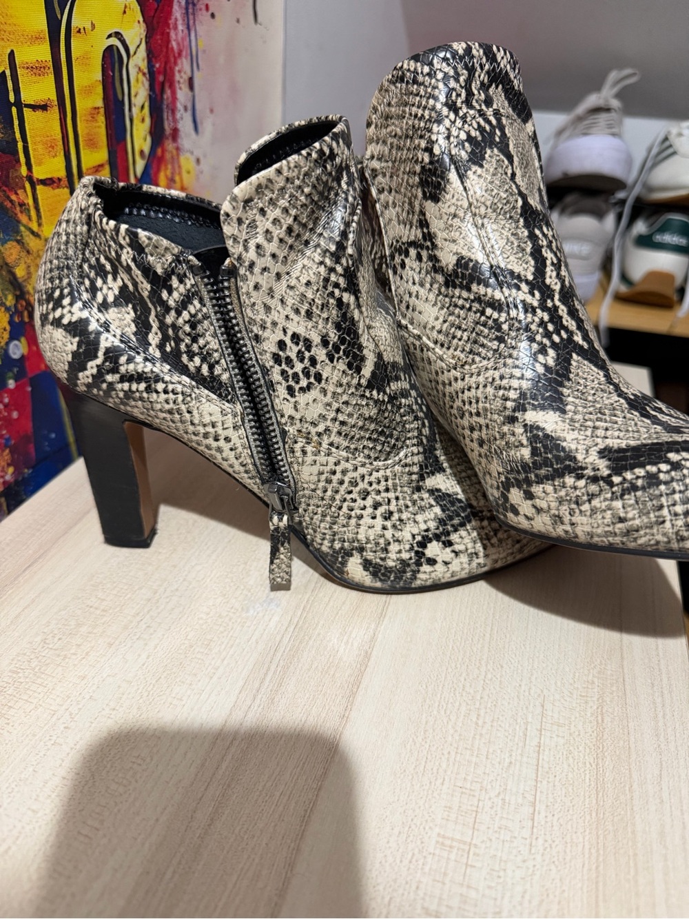 Snake-Print Ankle Booties - Neutral Python